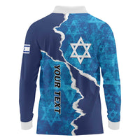 Personalized Israel Yom Ha'atzmaut Long Sleeve Polo Shirt Star of David Grunge Style