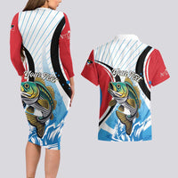 Personalized Antigua and Barbuda Fishing Couples Matching Long Sleeve Bodycon Dress and Hawaiian Shirt Sporty Style
