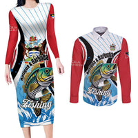 Personalized Antigua and Barbuda Fishing Couples Matching Long Sleeve Bodycon Dress and Long Sleeve Button Shirt Sporty Style