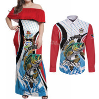 Personalized Antigua and Barbuda Fishing Couples Matching Off Shoulder Maxi Dress and Long Sleeve Button Shirt Sporty Style