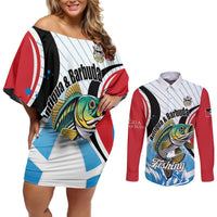 Personalized Antigua and Barbuda Fishing Couples Matching Off Shoulder Short Dress and Long Sleeve Button Shirt Sporty Style