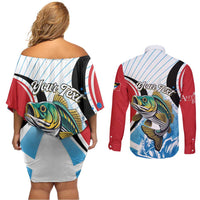Personalized Antigua and Barbuda Fishing Couples Matching Off Shoulder Short Dress and Long Sleeve Button Shirt Sporty Style