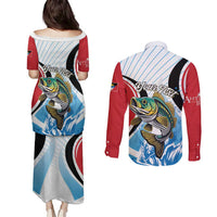 Personalized Antigua and Barbuda Fishing Couples Matching Puletasi and Long Sleeve Button Shirt Sporty Style