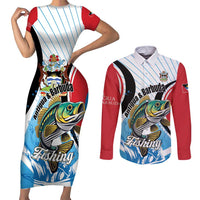 Personalized Antigua and Barbuda Fishing Couples Matching Short Sleeve Bodycon Dress and Long Sleeve Button Shirt Sporty Style