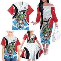 Personalized Antigua and Barbuda Fishing Family Matching Off The Shoulder Long Sleeve Dress and Hawaiian Shirt Sporty Style