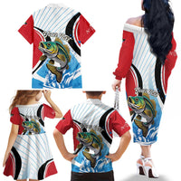 Personalized Antigua and Barbuda Fishing Family Matching Off The Shoulder Long Sleeve Dress and Hawaiian Shirt Sporty Style