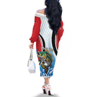 Personalized Antigua and Barbuda Fishing Family Matching Off The Shoulder Long Sleeve Dress and Hawaiian Shirt Sporty Style