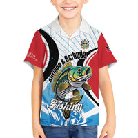 Personalized Antigua and Barbuda Fishing Family Matching Off The Shoulder Long Sleeve Dress and Hawaiian Shirt Sporty Style