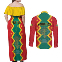 Personalized Grenada 1974 Couples Matching Off Shoulder Maxi Dress and Long Sleeve Button Shirt Proud To Be Grenadian
