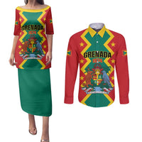 Personalized Grenada 1974 Couples Matching Puletasi and Long Sleeve Button Shirt Proud To Be Grenadian
