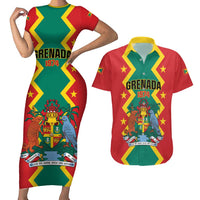 Personalized Grenada 1974 Couples Matching Short Sleeve Bodycon Dress and Hawaiian Shirt Proud To Be Grenadian