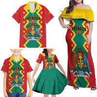 Personalized Grenada 1974 Family Matching Off Shoulder Maxi Dress and Hawaiian Shirt Proud To Be Grenadian