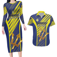 Custom Barbados Football Couples Matching Long Sleeve Bodycon Dress and Hawaiian Shirt Go Champions Bajan Tridents