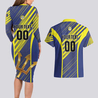 Custom Barbados Football Couples Matching Long Sleeve Bodycon Dress and Hawaiian Shirt Go Champions Bajan Tridents