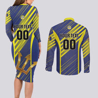 Custom Barbados Football Couples Matching Long Sleeve Bodycon Dress and Long Sleeve Button Shirt Go Champions Bajan Tridents