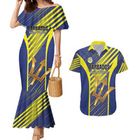 Custom Barbados Football Couples Matching Mermaid Dress and Hawaiian Shirt Go Champions Bajan Tridents