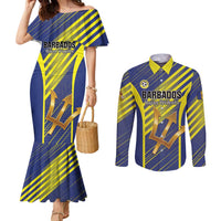 Custom Barbados Football Couples Matching Mermaid Dress and Long Sleeve Button Shirt Go Champions Bajan Tridents