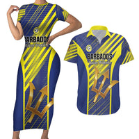 Custom Barbados Football Couples Matching Short Sleeve Bodycon Dress and Hawaiian Shirt Go Champions Bajan Tridents