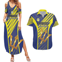 Custom Barbados Football Couples Matching Summer Maxi Dress and Hawaiian Shirt Go Champions Bajan Tridents
