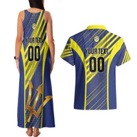 Custom Barbados Football Couples Matching Tank Maxi Dress and Hawaiian Shirt Go Champions Bajan Tridents