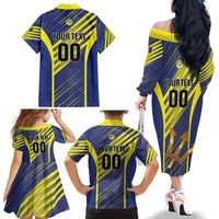Custom Barbados Football Family Matching Off The Shoulder Long Sleeve Dress and Hawaiian Shirt Go Champions Bajan Tridents