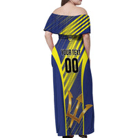 Custom Barbados Football Family Matching Off Shoulder Maxi Dress and Hawaiian Shirt Go Champions Bajan Tridents