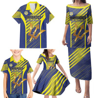 Custom Barbados Football Family Matching Puletasi and Hawaiian Shirt Go Champions Bajan Tridents