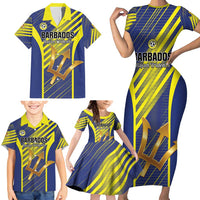 Custom Barbados Football Family Matching Short Sleeve Bodycon Dress and Hawaiian Shirt Go Champions Bajan Tridents