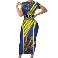 Custom Barbados Football Family Matching Short Sleeve Bodycon Dress and Hawaiian Shirt Go Champions Bajan Tridents