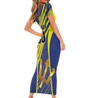 Custom Barbados Football Family Matching Short Sleeve Bodycon Dress and Hawaiian Shirt Go Champions Bajan Tridents