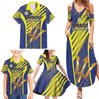 Custom Barbados Football Family Matching Summer Maxi Dress and Hawaiian Shirt Go Champions Bajan Tridents