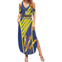 Custom Barbados Football Family Matching Summer Maxi Dress and Hawaiian Shirt Go Champions Bajan Tridents