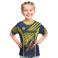 Custom Barbados Football Kid T Shirt Go Champions Bajan Tridents