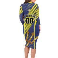 Custom Barbados Football Long Sleeve Bodycon Dress Go Champions Bajan Tridents