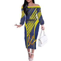 Custom Barbados Football Off The Shoulder Long Sleeve Dress Go Champions Bajan Tridents