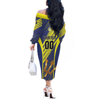 Custom Barbados Football Off The Shoulder Long Sleeve Dress Go Champions Bajan Tridents