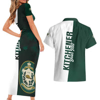 Personalised Canada Kitchener Couples Matching Short Sleeve Bodycon Dress and Hawaiian Shirt Ex Industria Prosperitas