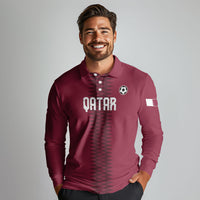 Custom Qatar 2026 World Football Long Sleeve Polo Shirt Maroon Version