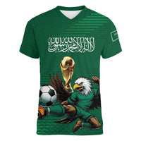 Custom Saudi Arabia 2026 World Football Women V-Neck T-Shirt Arabian Green Falcons