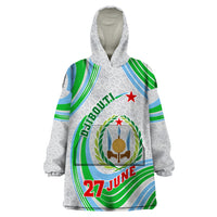 Custom 27 June Djibouti Independence Day Wearable Blanket Hoodie Jabuuti Emblem Mix Islamic Pattern - Wonder Print Shop