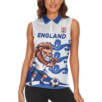 England 2024 Football Women Sleeveless Polo Shirt Three Lions Go Champions - Wonder Print Shop