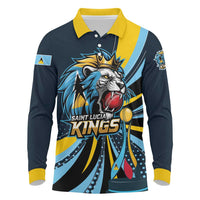 Custom Saint Lucia Cricket Long Sleeve Polo Shirt Go Champion St Lucia Lion Kings - Wonder Print Shop