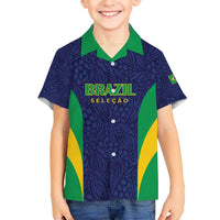 Custom Brazil Football Kid Hawaiian Shirt Canary Squad Go Champions - Wonder Print Shop