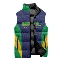 Custom Brazil Football Sleeveless Puffer Jacket Canary Squad Go Champions - Wonder Print Shop