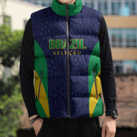 Custom Brazil Football Sleeveless Puffer Jacket Canary Squad Go Champions - Wonder Print Shop