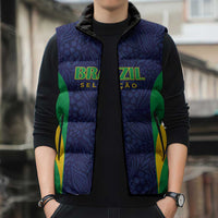 Custom Brazil Football Sleeveless Puffer Jacket Canary Squad Go Champions - Wonder Print Shop
