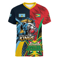 Custom Cricket Match 2025 Women V-Neck T-Shirt Amazon Warriors Guyana Vs Kings St Lucia - Wonder Print Shop