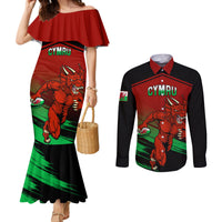 wales-rugby-couples-matching-mermaid-dress-and-long-sleeve-button-shirts-cymru-come-on-2023-world-cup