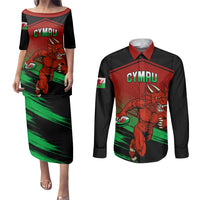 Wales Rugby Couples Matching Puletasi Dress and Long Sleeve Button Shirts Cymru Come On 2023 World Cup - Wonder Print Shop