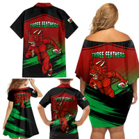 Wales Rugby Family Matching Off Shoulder Short Dress and Hawaiian Shirt Cymru Come On 2023 World Cup - Wonder Print Shop